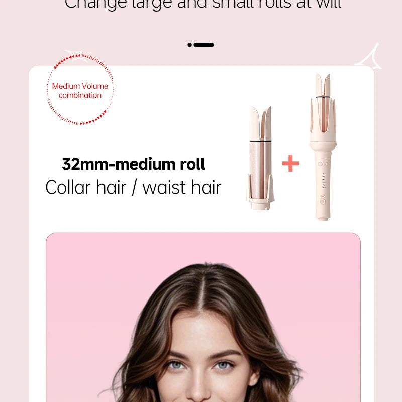 Automatic Rotating Hair Curler – 32mm Ceramic Wave Curling Iron with Interchangeable Barrels