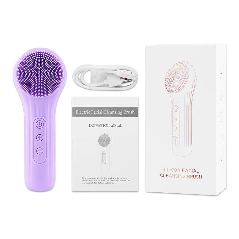 Rechargeable Sonic Silicone Facial Cleansing Brush – Heating Massage & Deep Clean Skincare Tool