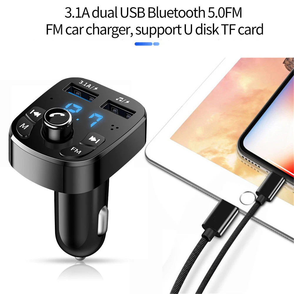 S5 Bluetooth FM Transmitter with Dual USB Charging – Hands-Free Car Kit (12–24V, LED Display)