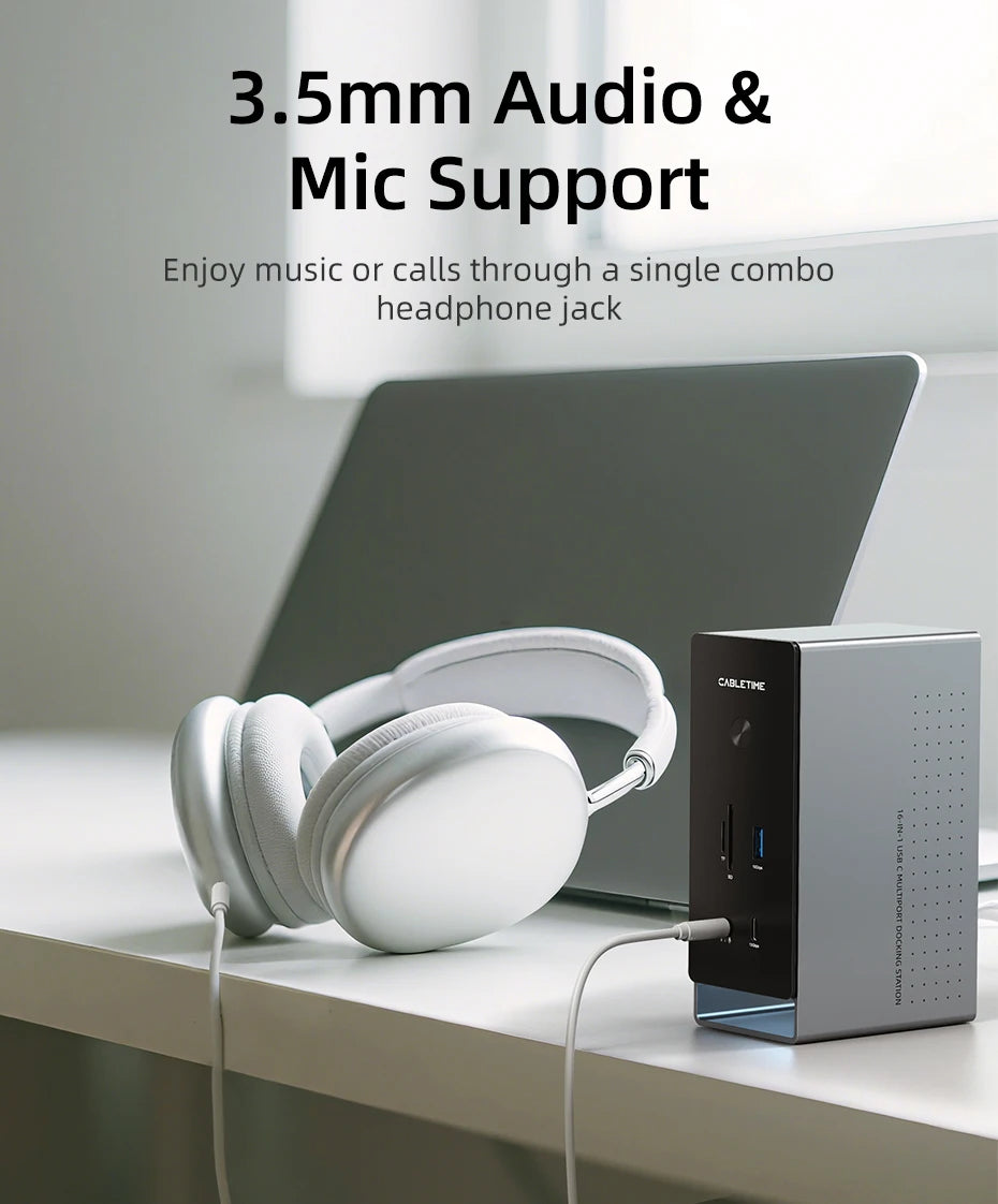 16-in-1 USB-C & USB-A Docking Station – HDMI VGA RJ45 Card Reader Hub for Laptop & Steam Deck