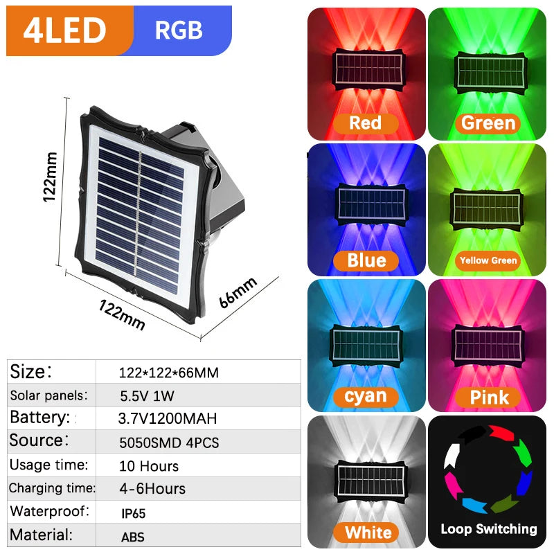 CHENBEN Solar LED Wall Light | IP65 Waterproof Outdoor Wall Lamp, Warm/RGB