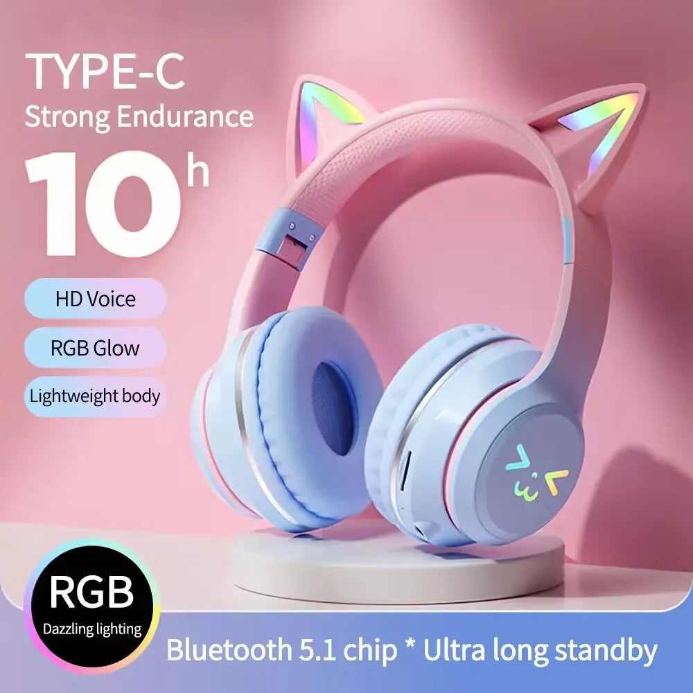 Over-Ear ANC Headset with RGB Cat Ears – Wired & Wireless, Gaming Mode