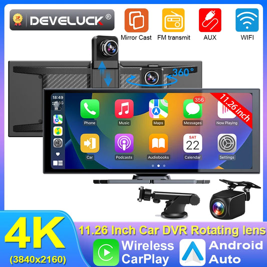 Develuck 11.26” 4K Smart Rearview Mirror Dash Cam with CarPlay & Android Auto