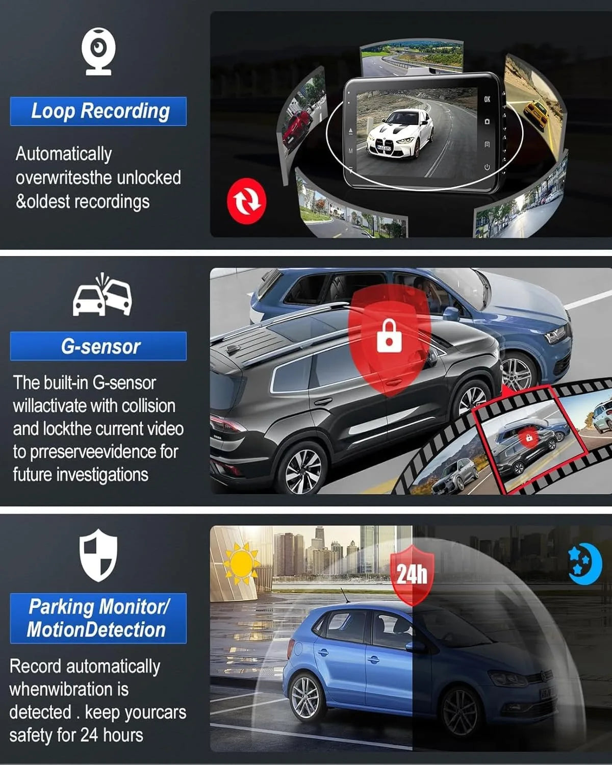 QOZ 4K Dual Lens Dash Cam – Front & Rear Car DVR with WiFi, Night Vision & Parking Monitor