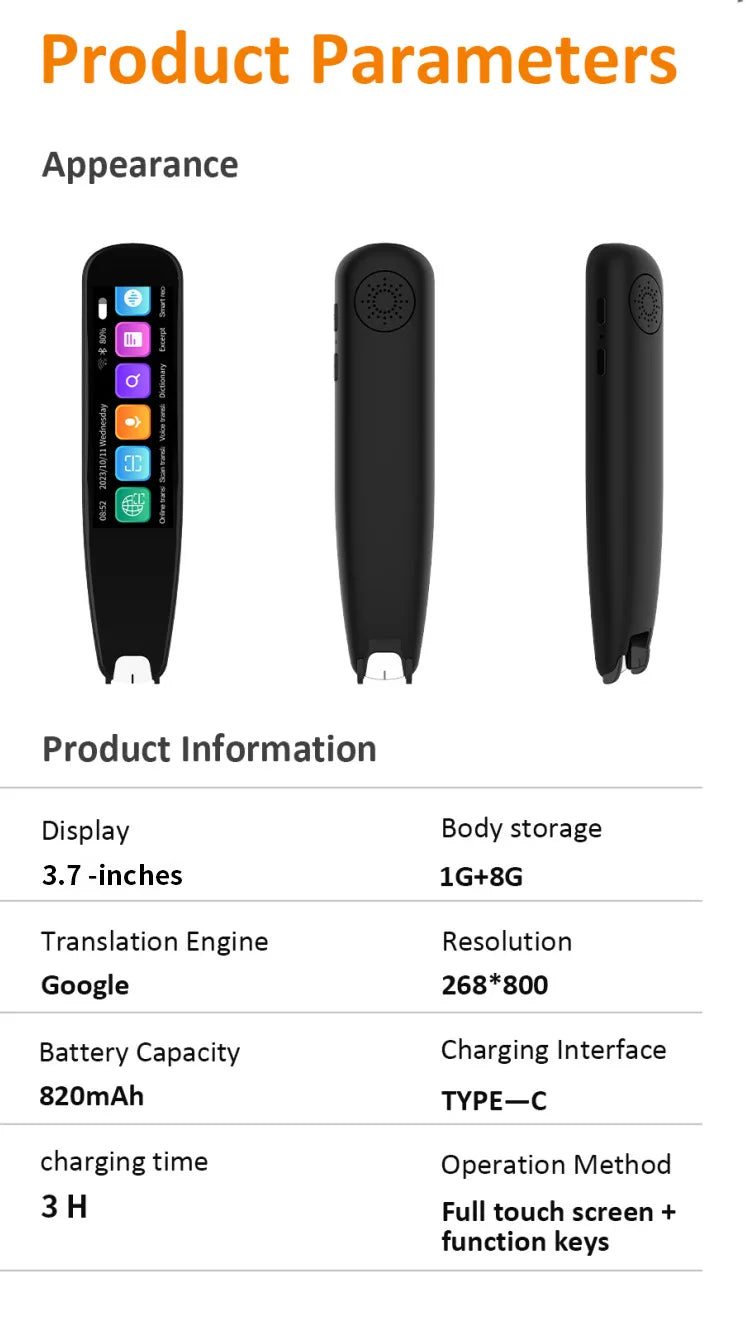 YTYIN S6 Pro AI Translation Pen – Touch Screen Voice Translator with ChatGPT & 142 Languages  Option 2: