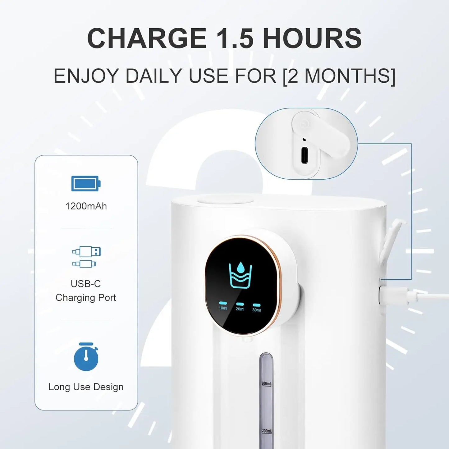 HoldPeak Automatic Mouthwash Dispenser – Rechargeable Wall-Mounted with Dual Magnetic Cups