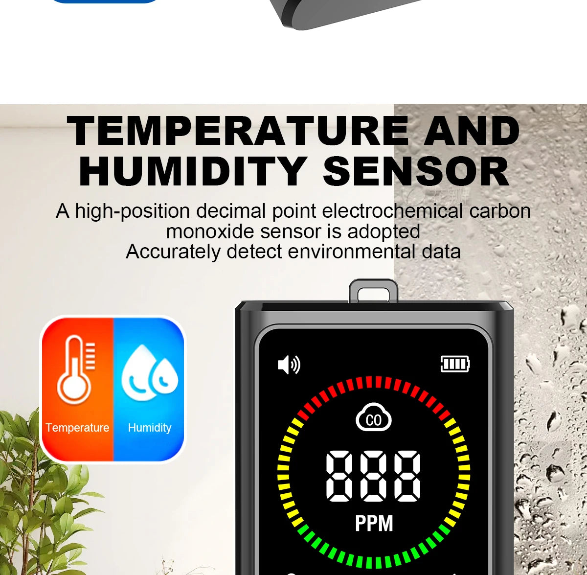 Portable Carbon Monoxide Detector with LCD Display, 85dB Alarm, Temp & Humidity Monitor, USB-C Rechargeable