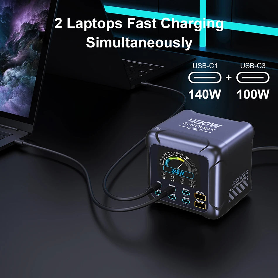 Ubigbuy 300W GaN Charger PPS PD 100W USB Type C 6-Port Digital Display Desktop Fast Charging Station for MacBook iPhone Samsung
