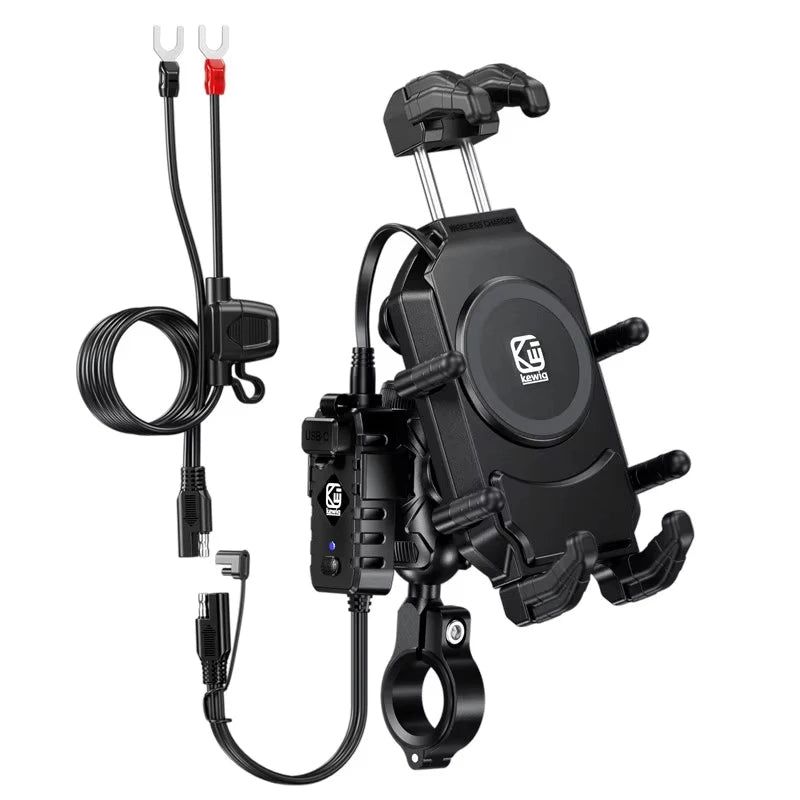 VBNM Motorcycle Phone Holder with Wireless Charging – 15W Qi + 30W USB-C PD