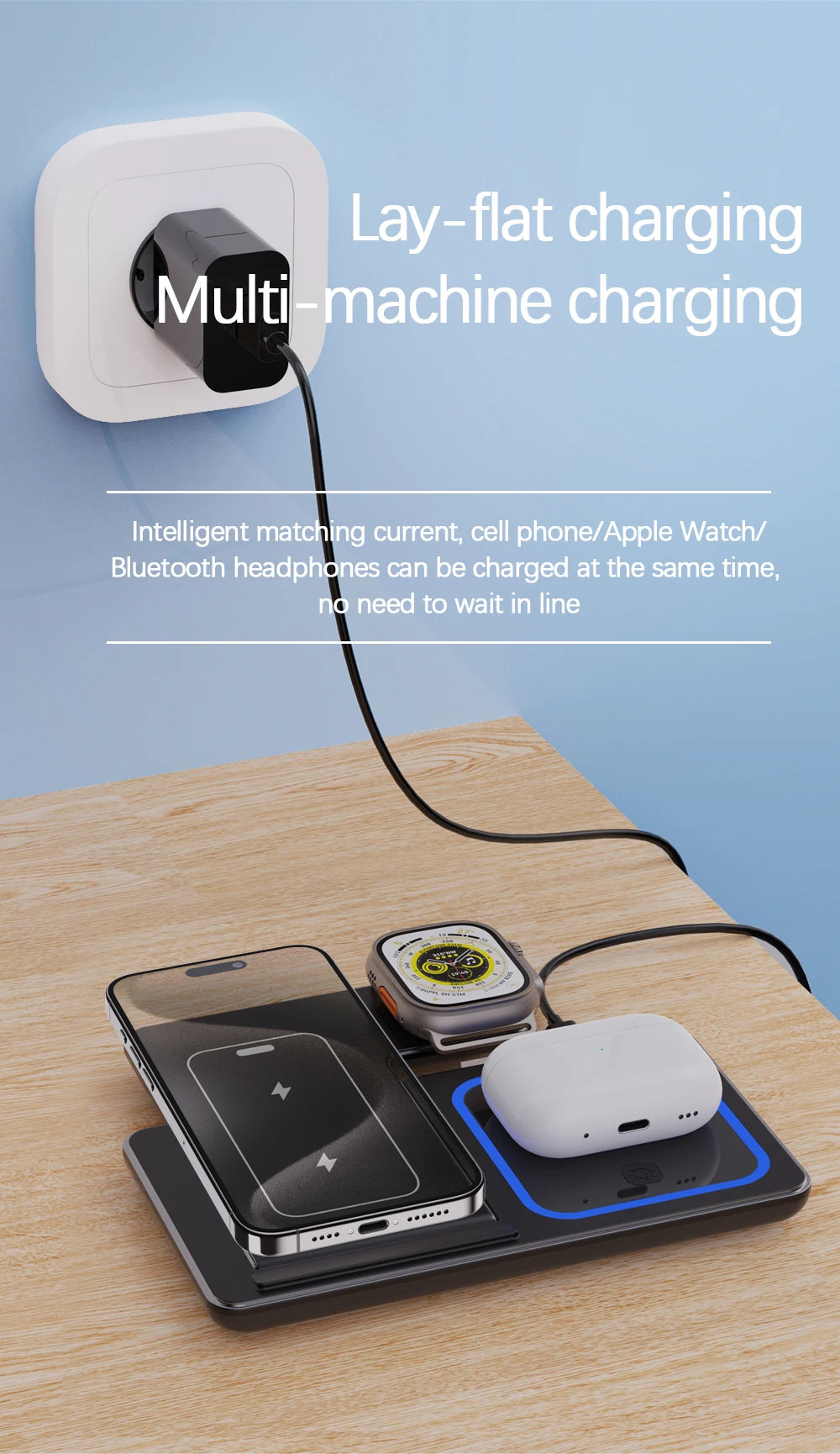 3-in-1 Foldable Fast Wireless Charger for iPhone, Watch & AirPods
