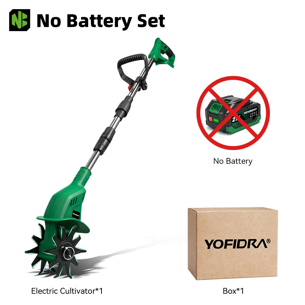 NewBeny Cordless Garden Cultivator 21V 1600W High Power Tiller with 150mm Blade