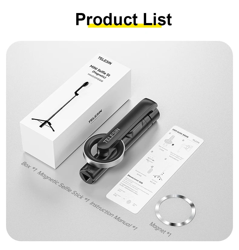 Magnetic Selfie Stick Tripod for iPhone – Bluetooth Remote & 360° Rotation