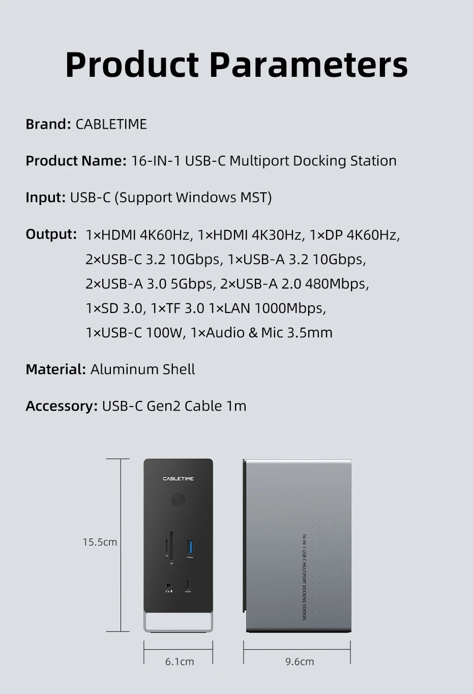 16-in-1 USB-C & USB-A Docking Station – HDMI VGA RJ45 Card Reader Hub for Laptop & Steam Deck