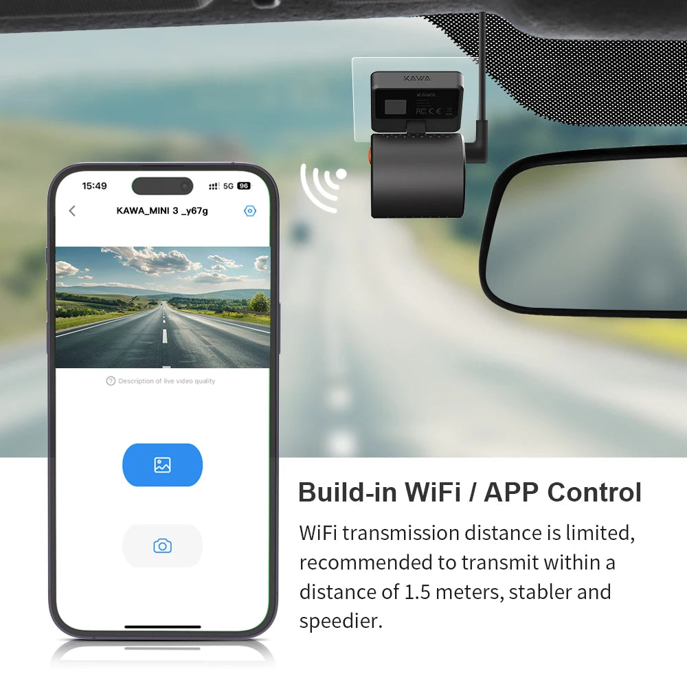 KAWA MINI 3 2K Dash Cam – Hidden WiFi Car DVR with Voice Control & 24H Parking Mode