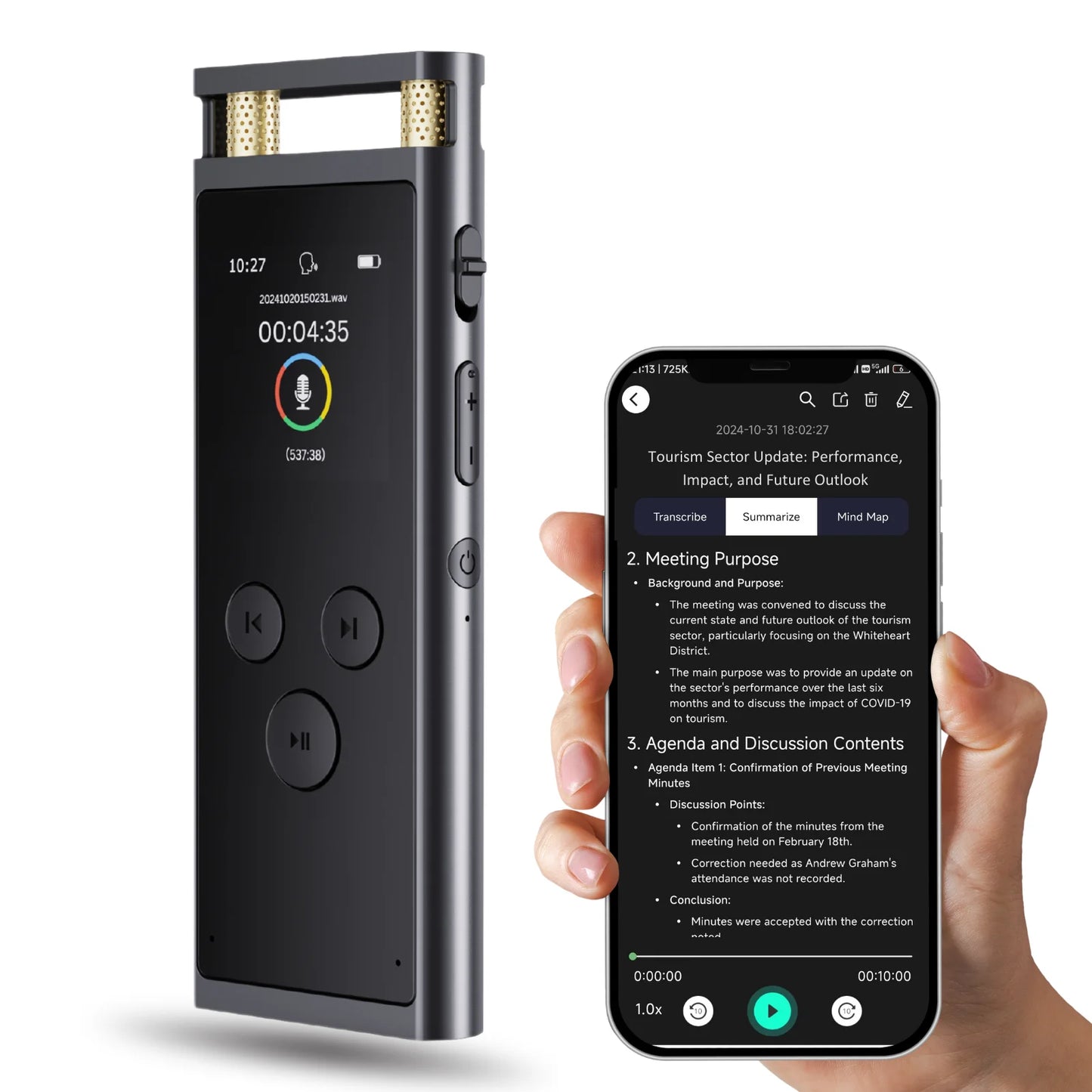 AI Voice Recorder 64GB – 30H Battery, WAV Audio, App-Powered Transcription