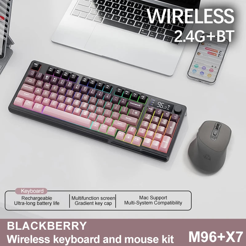 FREEWOLF M96 Wireless Keyboard & Mouse Combo – Dual Mode, Smart Screen, RGB Backlight