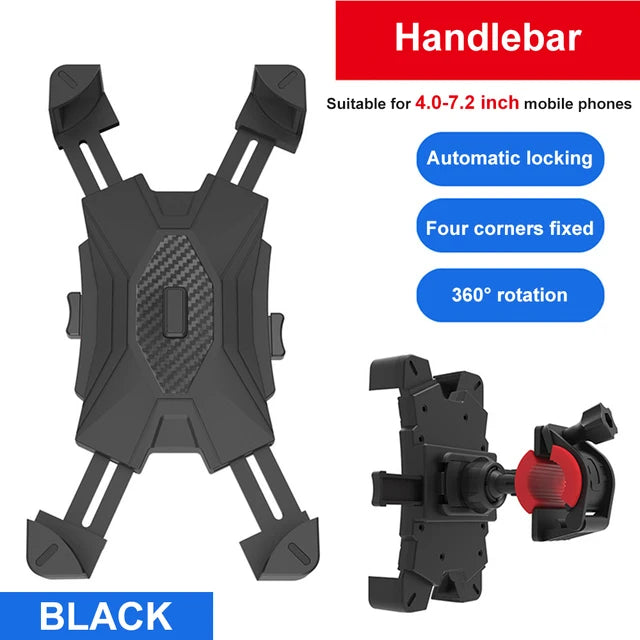 HONGDAK 360° Bicycle Phone Holder – One-Hand Lock Shockproof Mount (4.7–7.2″)