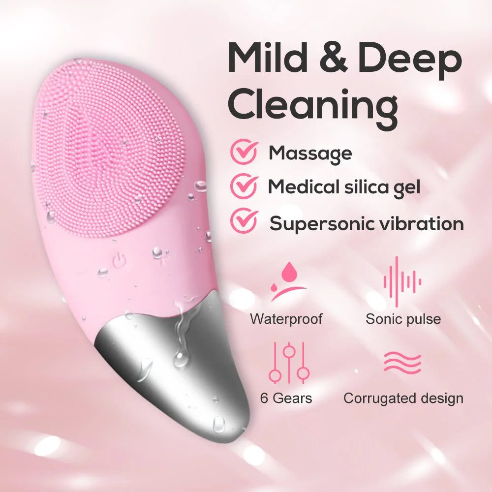 Rechargeable Silicone Facial Cleansing Brush – Gentle Exfoliation & Deep Clean Skincare Tool