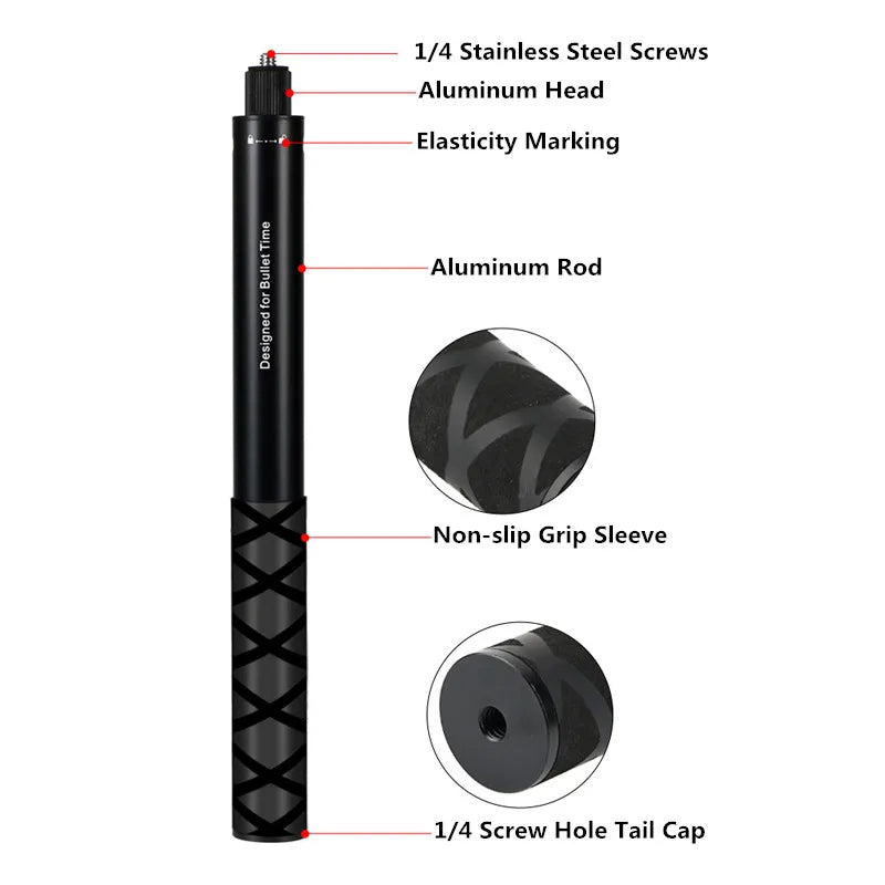 Aluminum Selfie Stick for Insta360, GoPro & DJI Action Cameras