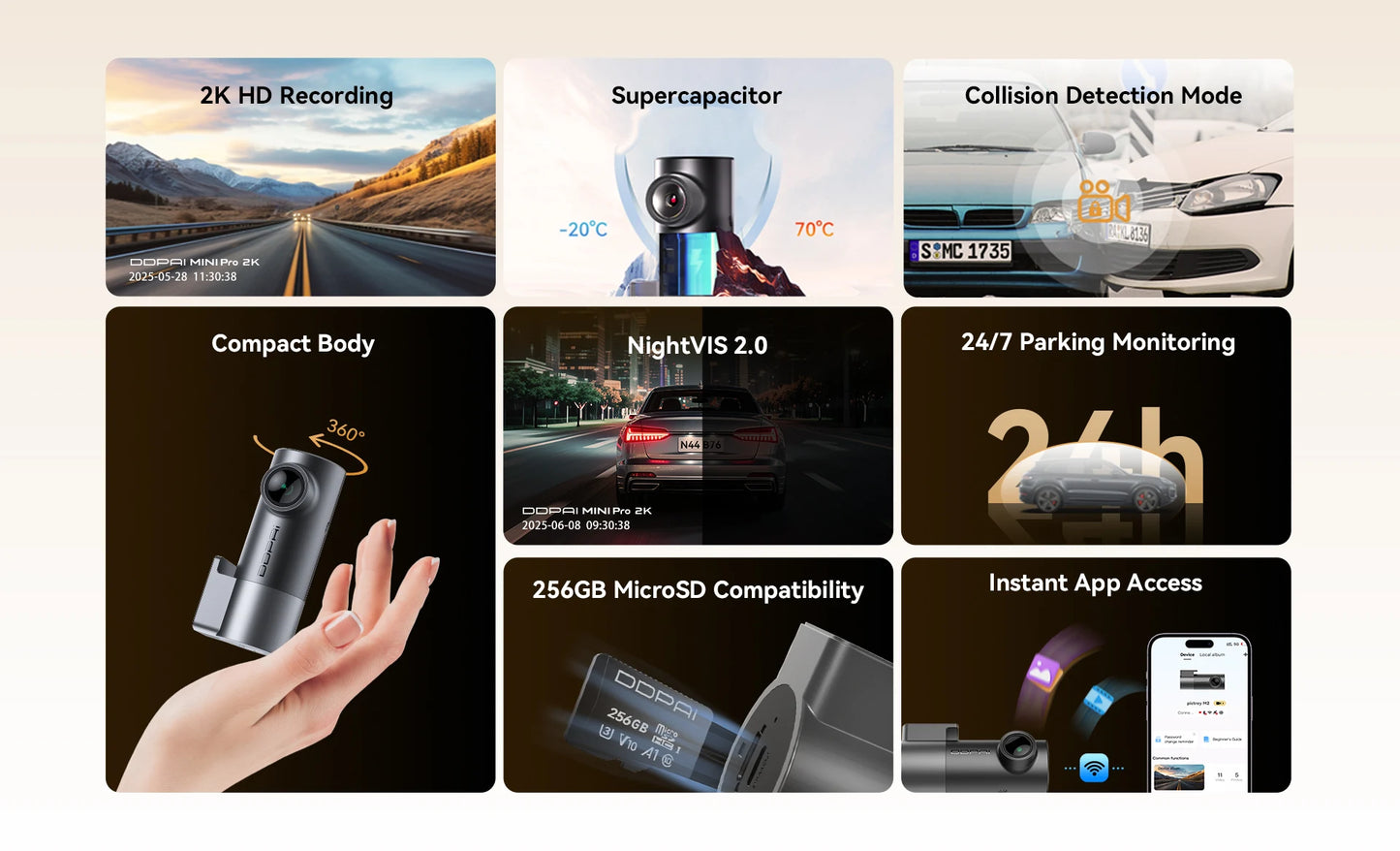 DDPAI Mini Pro 2K Dash Cam – 1440P WiFi Car DVR with Night Vision & Parking Monitor