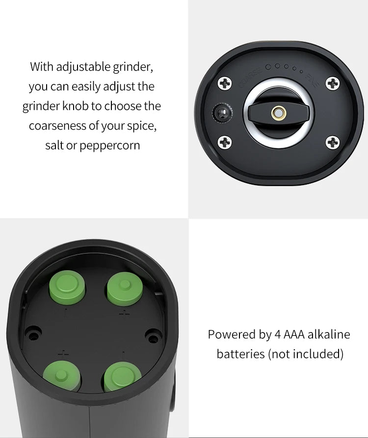 Automatic Gravity Pepper Grinder – LED Light Adjustable Coarseness Battery Operated