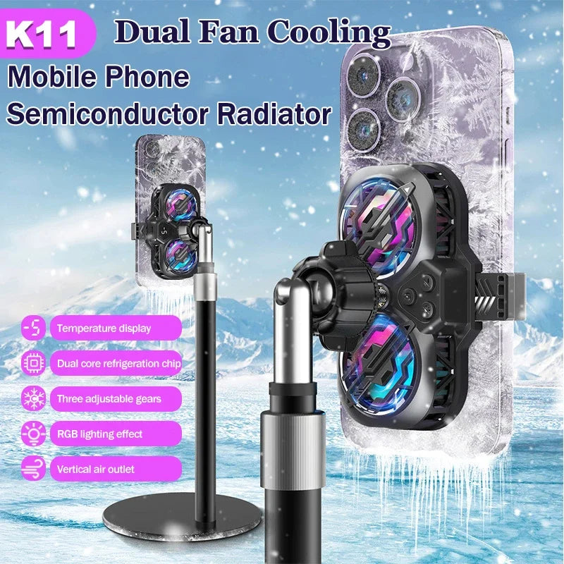 K11/K12 Mobile Live Streaming Radiator – Dual-Core Phone Cooler with Digital Display