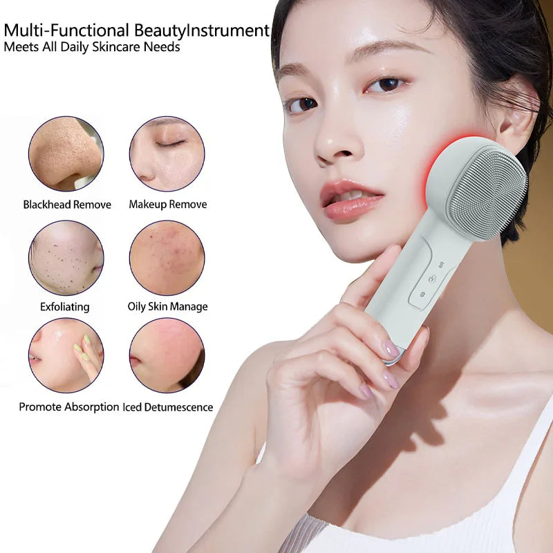 Alwafore Rechargeable Silicone Facial Cleansing Brush with Hot & Cold Compress – IPX6 Waterproof Deep Clean Tool