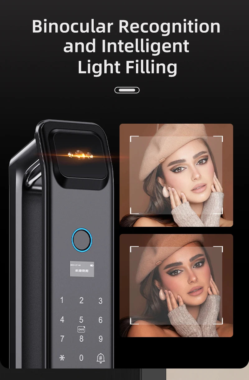 Wishome W-F9 Smart Face Recognition Door Lock with Camera & HD Screen – WiFi Fingerprint Lock