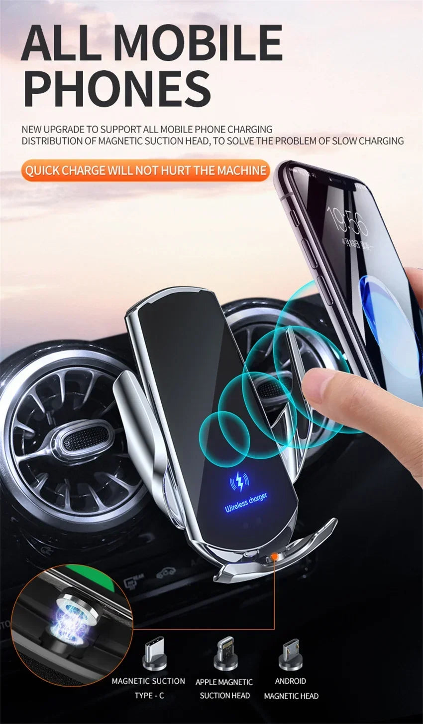 VIKEFON Qi 100W Wireless Car Fast Charger with Cooling Fan & One-Hand Operation