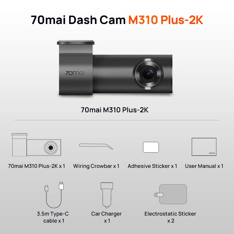 70mai M310 Plus 2K Dash Cam – 1440P WiFi Car DVR with Voice Control & 24H Parking Guard