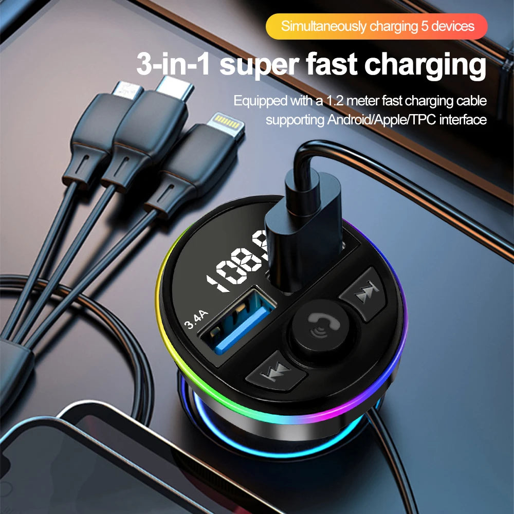 Car Bluetooth FM Transmitter with Dual USB Phone Charger – Hands-Free Music & Calls (12V, CE Certified)