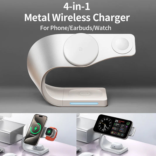 4-in-1 Metal Magnetic Wireless Charger 15W for iPhone, Watch & AirPods