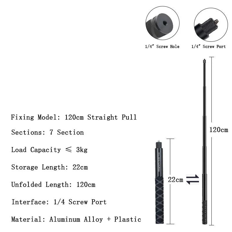 Adjustable Aluminum Selfie Stick for Insta360, GoPro & DJI Action