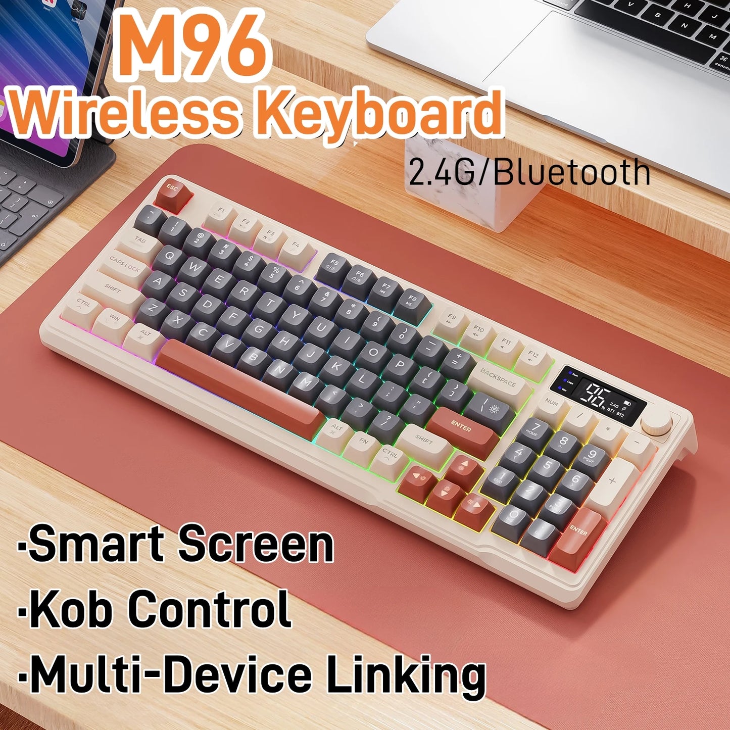 FREEWOLF M96 Wireless Keyboard & Mouse Combo – Dual Mode, Smart Screen, RGB Backlight
