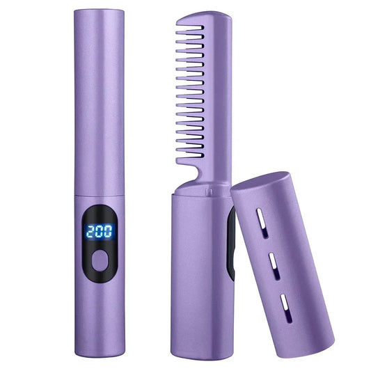 2-in-1 Mini Cordless Hair Straightener Comb – USB Rechargeable Portable Styling Tool