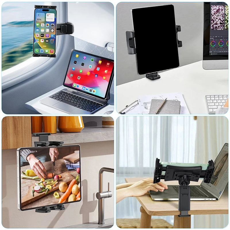 Airplane Phone Holder Clip-On – 360° Rotating Travel Phone Stand for Seat Tray & Desk