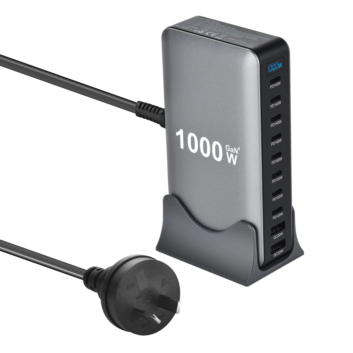 Ultra-Power 1000W GaN Desktop Charger – 10-Port Fast Charging Station