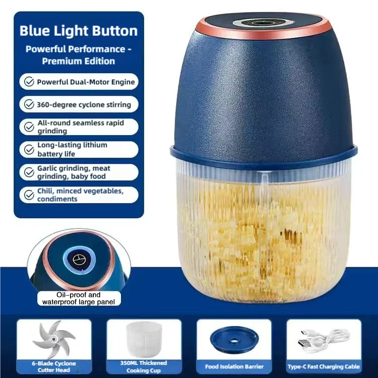 TINGBAI Portable Electric Garlic Chopper – 6-Blade USB-C Rechargeable Food Grinder