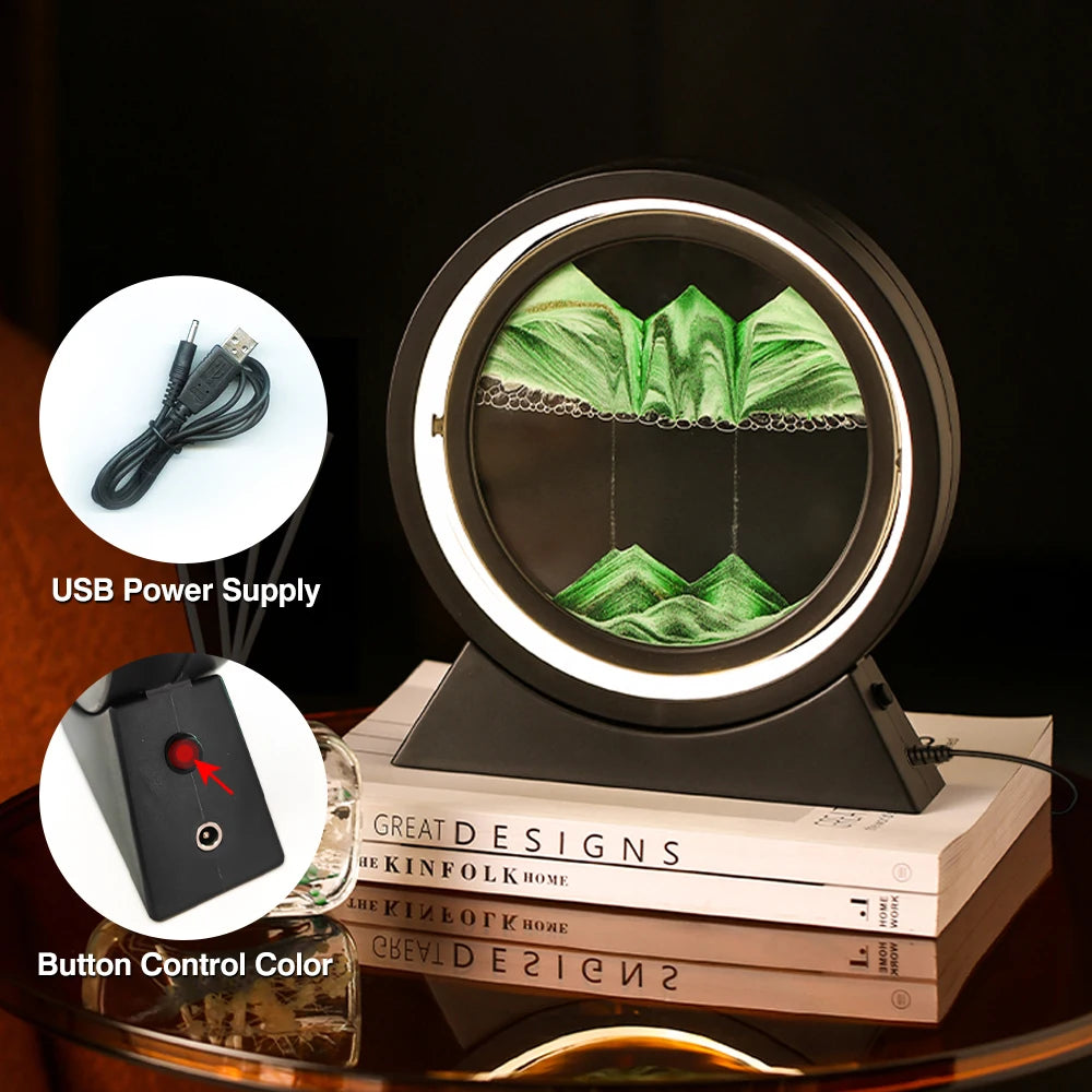 Rotating Quicksand Art Lamp | 360° Moving Sand Glass Atmosphere Light