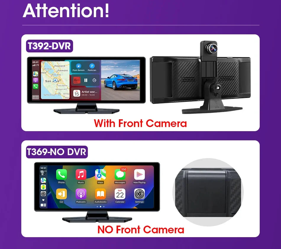 T369 11.26″ Wireless CarPlay Screen with 4K Rotatable Camera