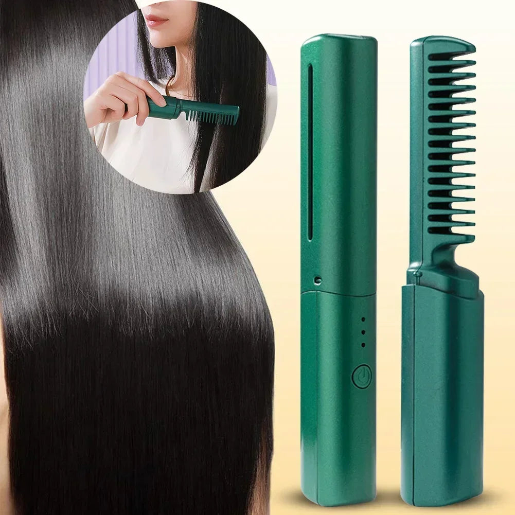 2-in-1 Mini Cordless Hair Straightener Comb – USB Rechargeable Portable Styling Tool
