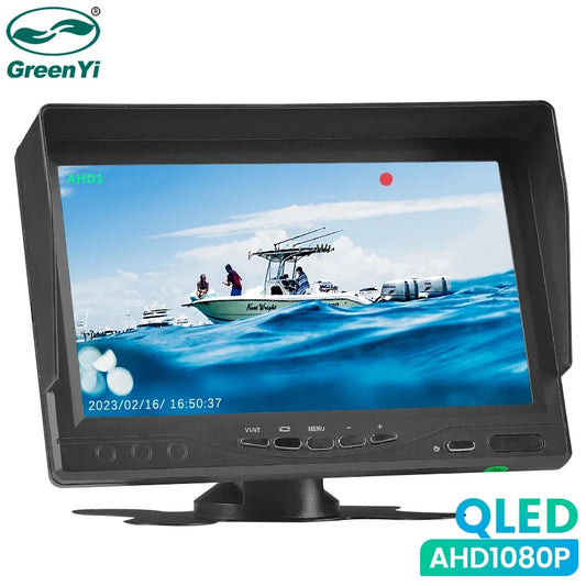 GreenYi 7” QLED Car Monitor – IPS Quantum Dot Display with Split Screen & Loop Recording
