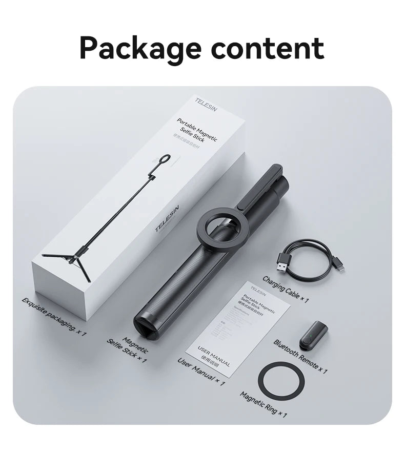 Magnetic Selfie Stick Tripod for iPhone – Bluetooth Remote & 360° Rotation