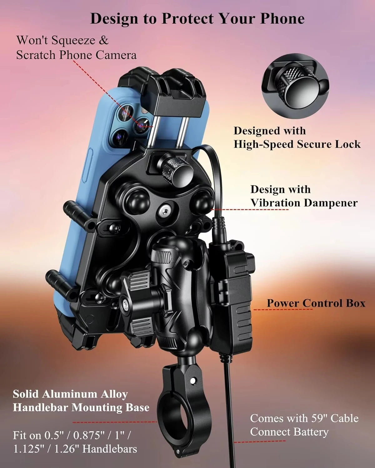 VBNM Motorcycle Phone Holder with Wireless Charging – 15W Qi + 30W USB-C PD