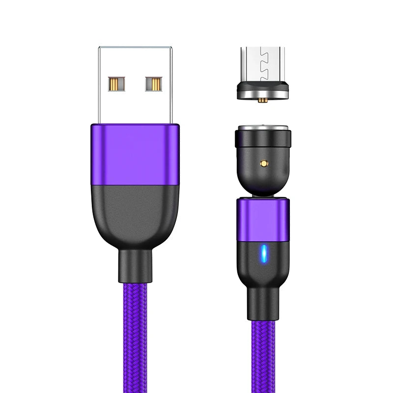 540° Rotating Magnetic Charging Cable | 3-in-1 USB-A to Type-C / Micro USB / Lightning
