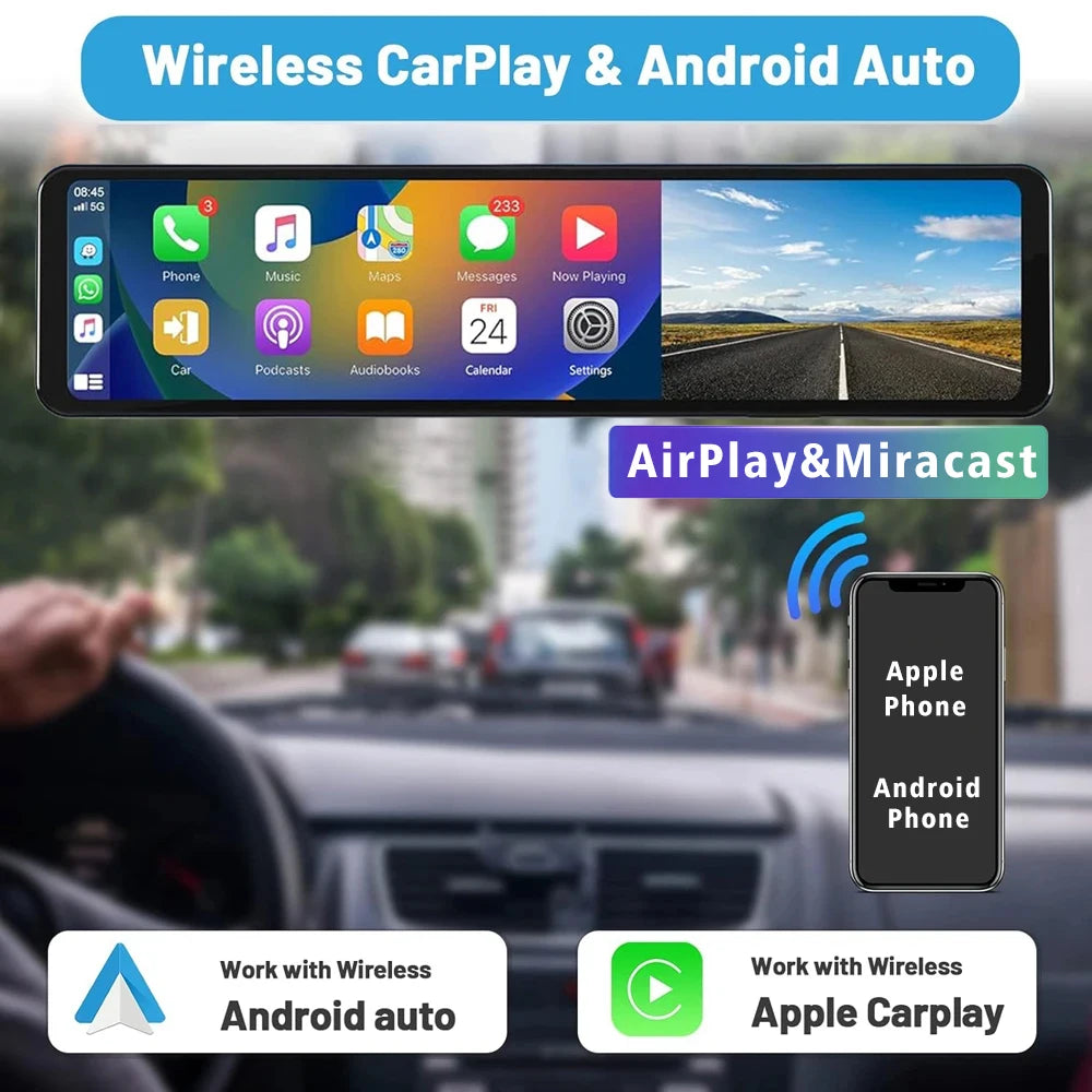 11.26” 4K Rearview Mirror DVR | CarPlay, Android Auto, GPS Ready