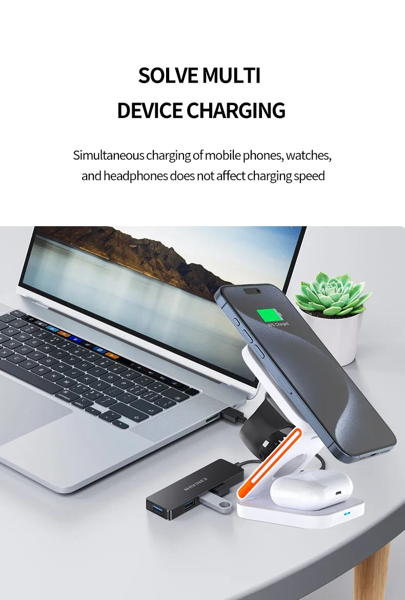 30W Magnetic Wireless Charger Stand – iPhone, Apple Watch & AirPods