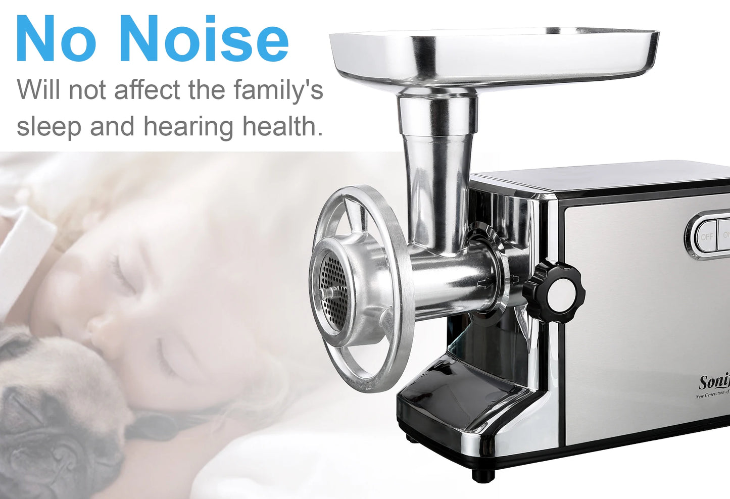SONIFER Heavy Duty Meat Grinder – 3000W Max Power, Stainless Steel Mincer with Sausage Maker