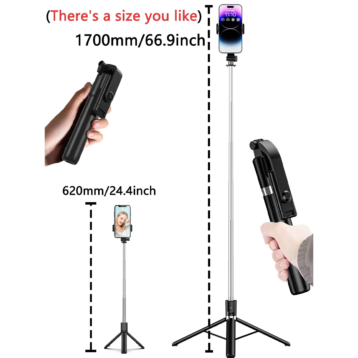 Aluminum Bluetooth Selfie Stick with Remote – R1 1.7m Travel Edition