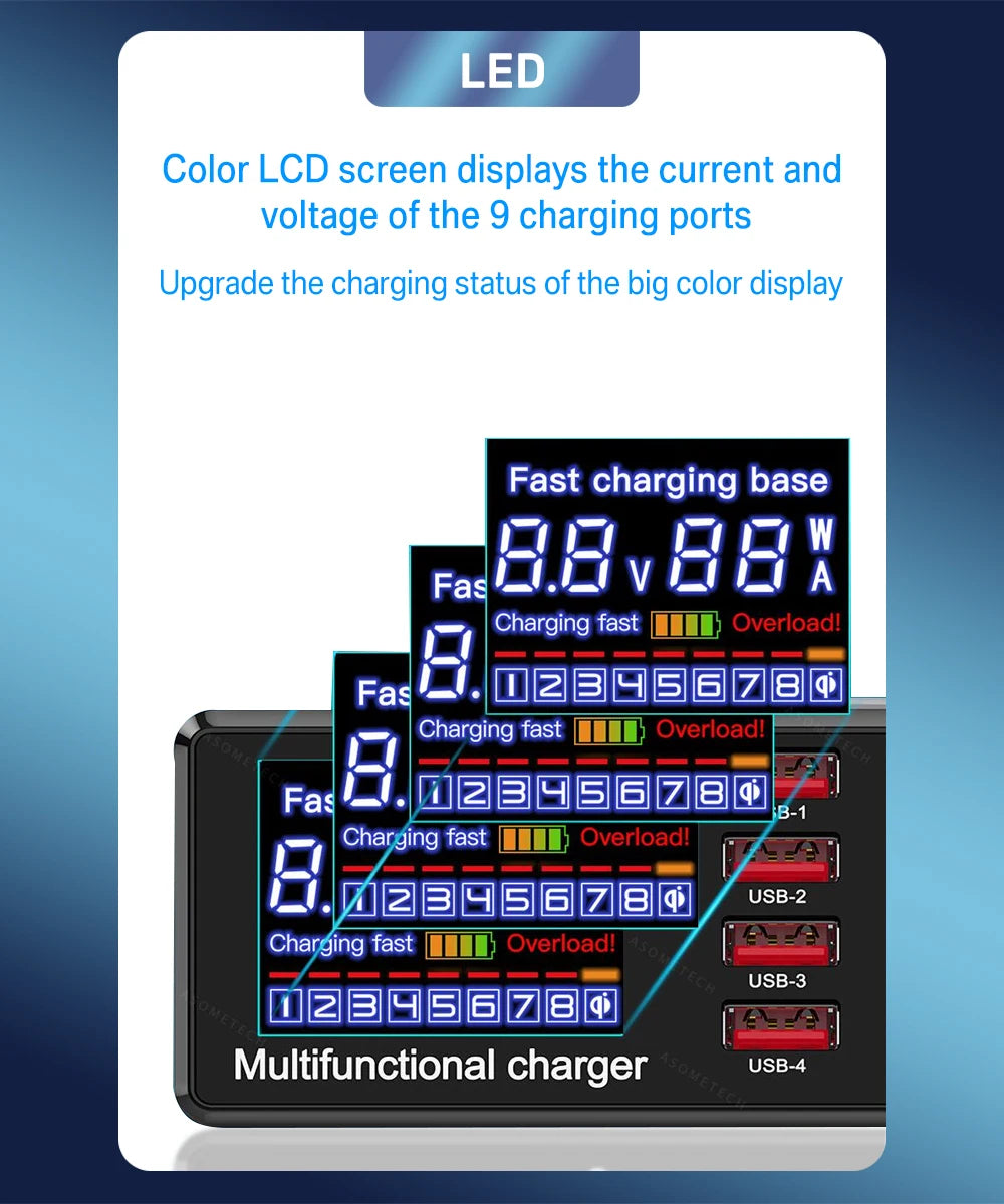 100W USB-C PD Desktop Charging Station with Wireless Charging & Display